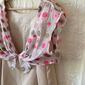 Alex Vidal 3D Floral Embroidered Overlay Dress Cream Pink Size M